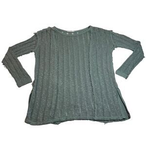 Free People Crewneck Open Knit Tunic Blouse w/ Raw Hem Size XL Boho Cottagecore